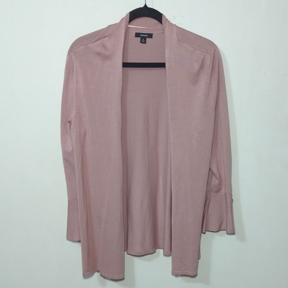 Alfani Pink Cardigan Sweater Open Front Bell Sleeves with Bows Women's Size M